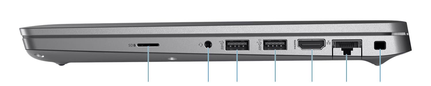 숫자 표기를 덜어낸 Dell Latitude 5430 우측 microSD, 오디오, USB-A, HDMI, RJ45와 잠금 슬롯 공식 이미지