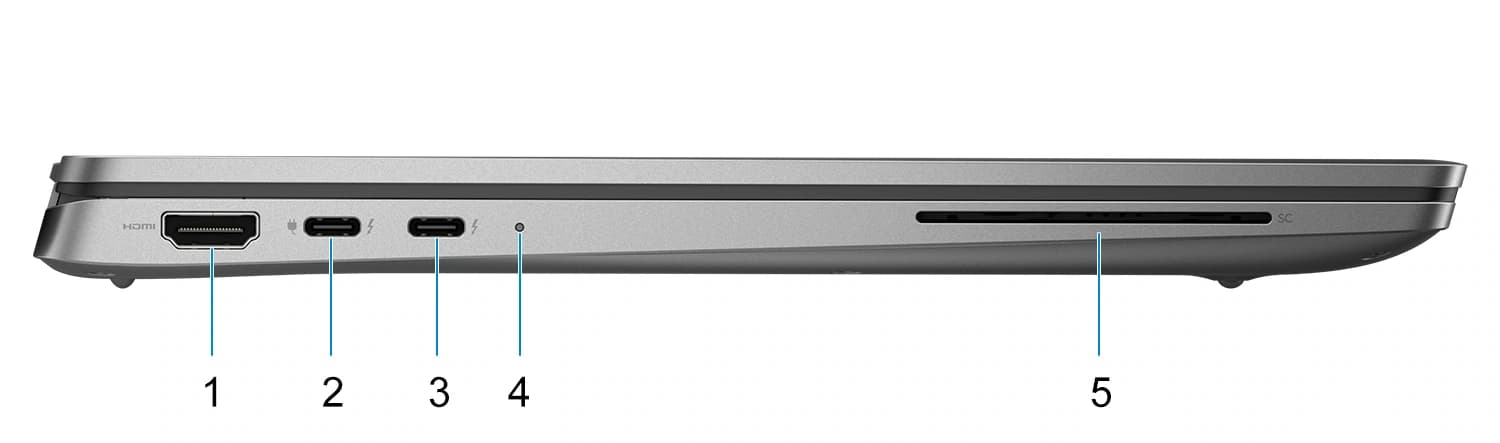 Latitude 7440 고객 기준 왼쪽 공식 포트 도해 · 번호 1부터 5