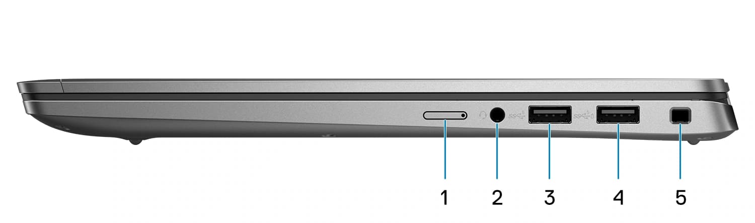 Latitude 7440 고객 기준 오른쪽 공식 포트 도해 · 번호 1부터 5