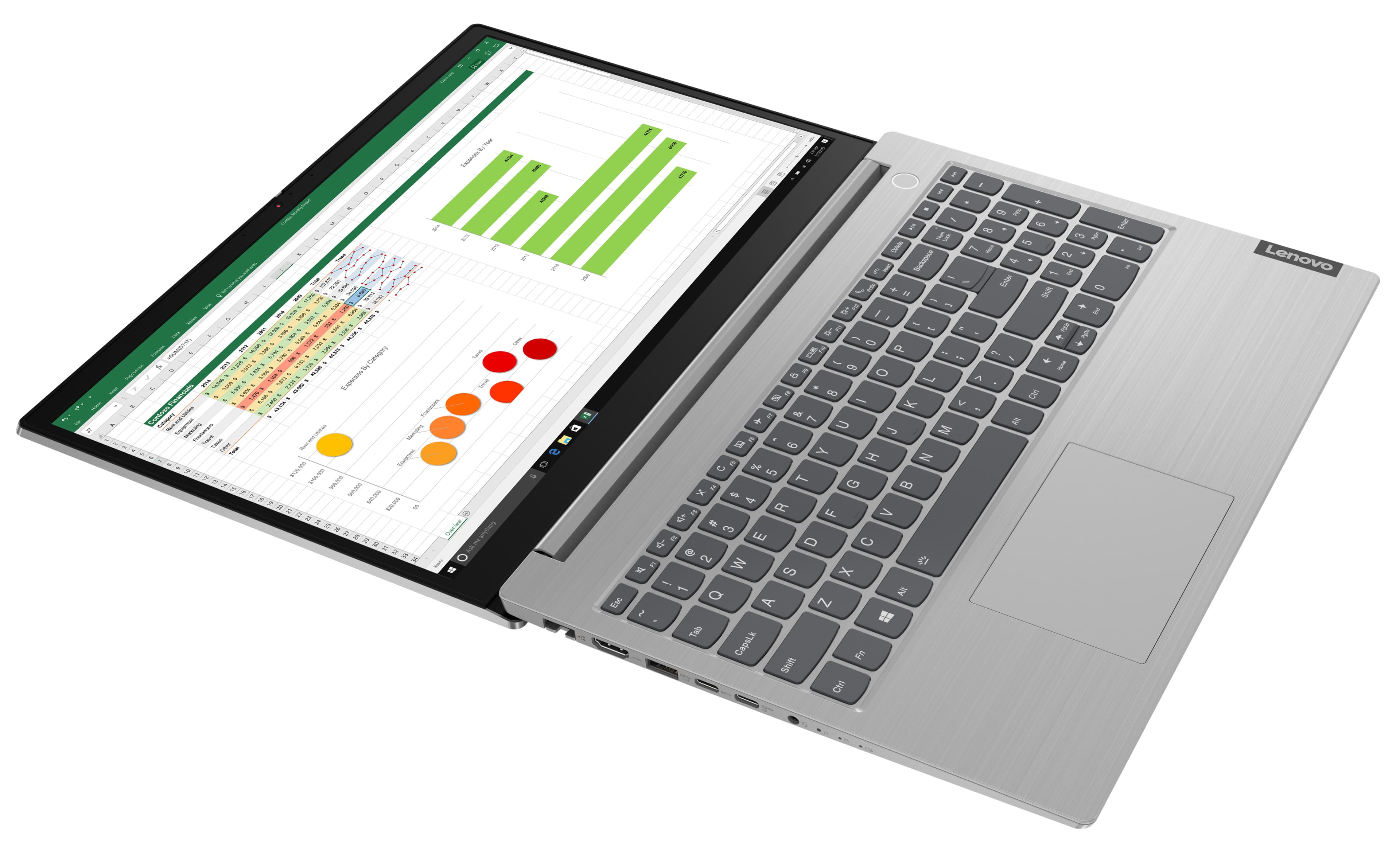 문서와 표가 표시된 Lenovo ThinkBook 15-IIL 공식 제품 이미지