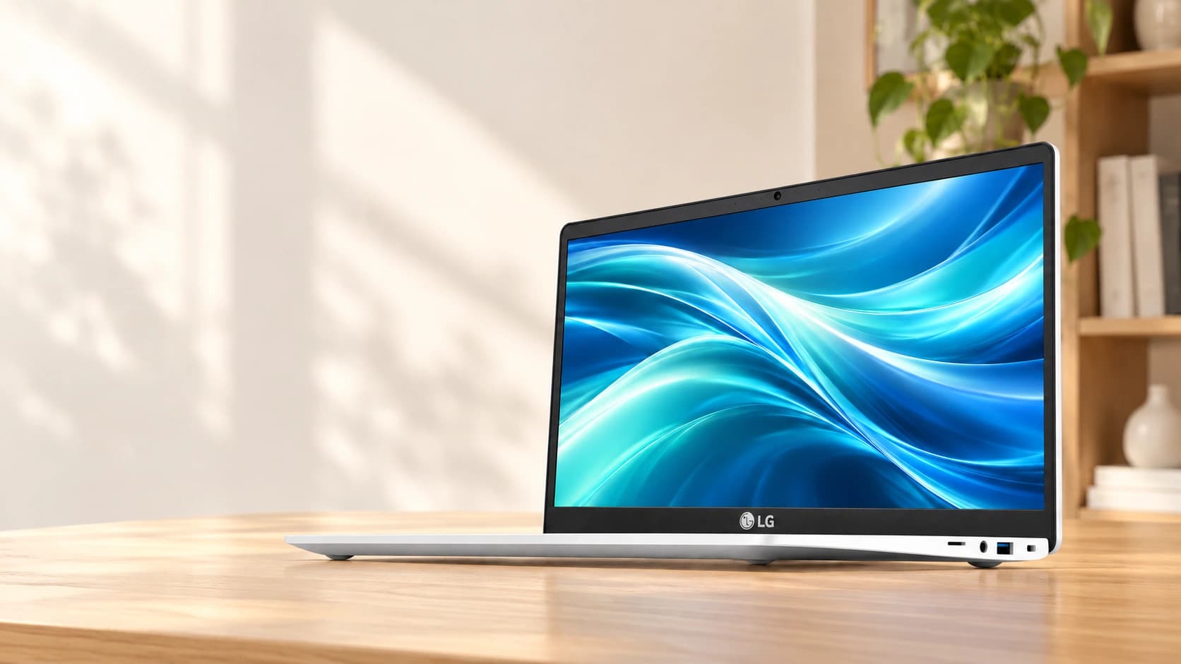 LG gram 14Z95N 동일 모델 이미지를 참조한 AI 업무 공간 연출