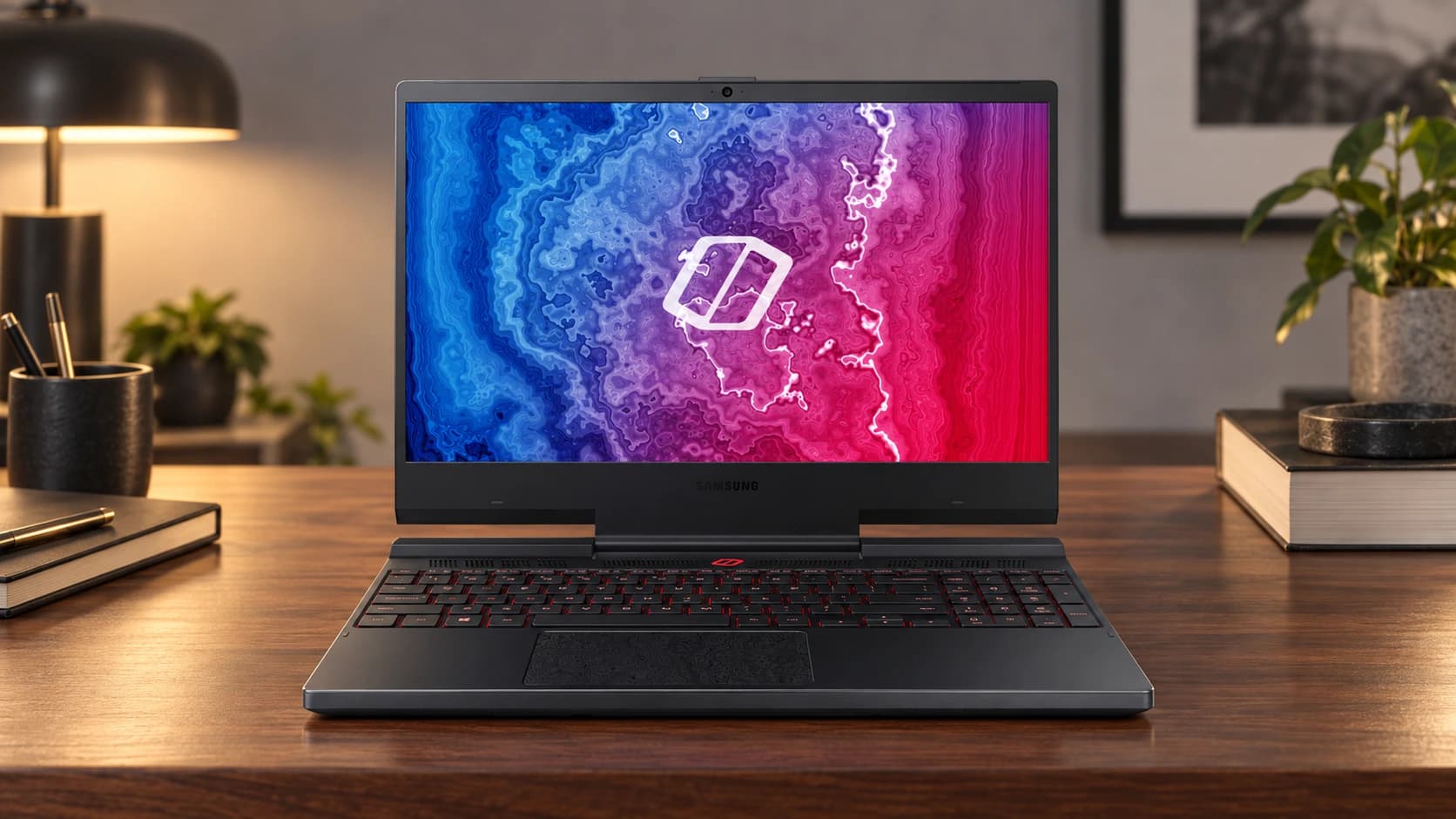 삼성 Odyssey NT850XCJ 동일 모델 이미지를 참조한 AI 업무 공간 연출